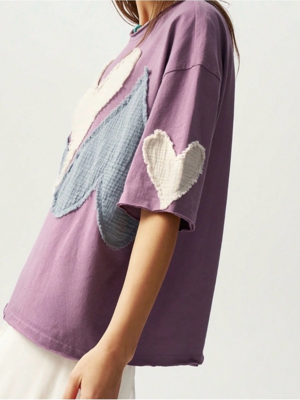 BellanBlue Purple Short Sleeve Tee with Heart Patches - Picture 6 of 13